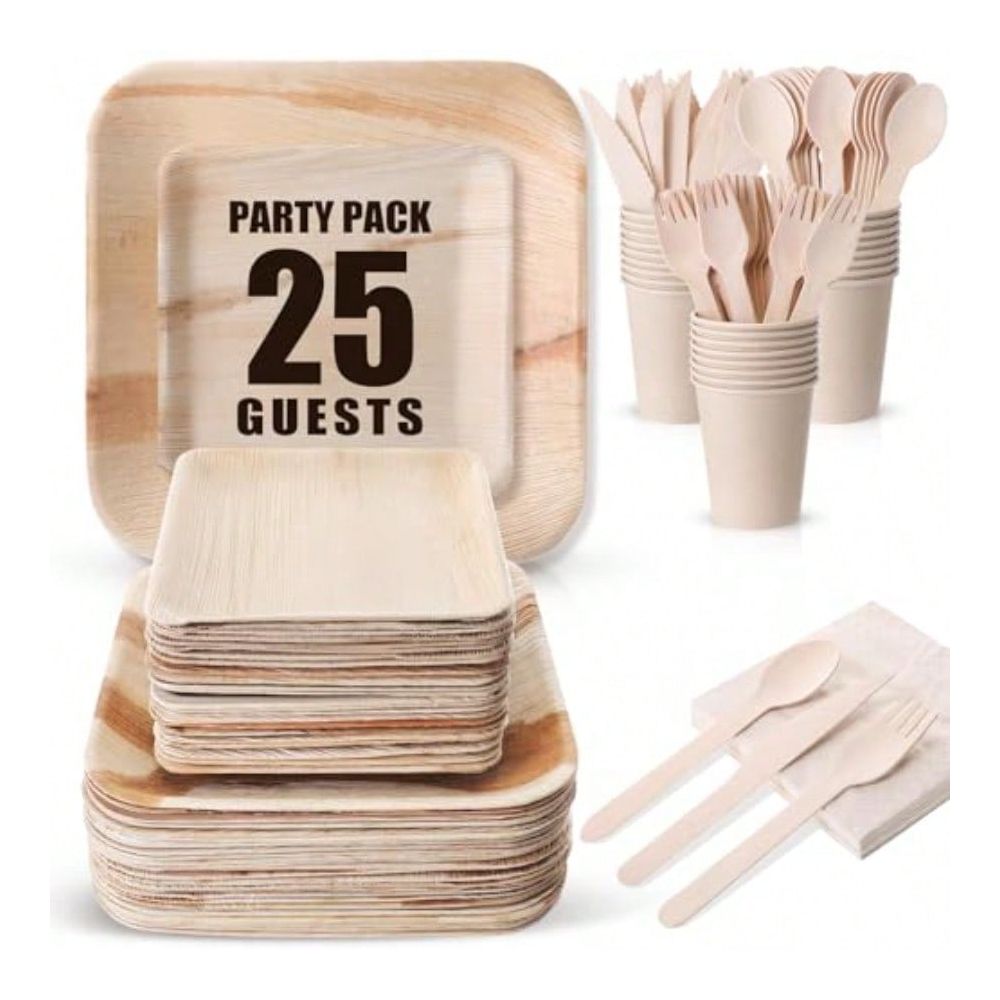 Bamboo Cutlery Set - Pcs Disposable Bamboo Plates Dinnerware Set