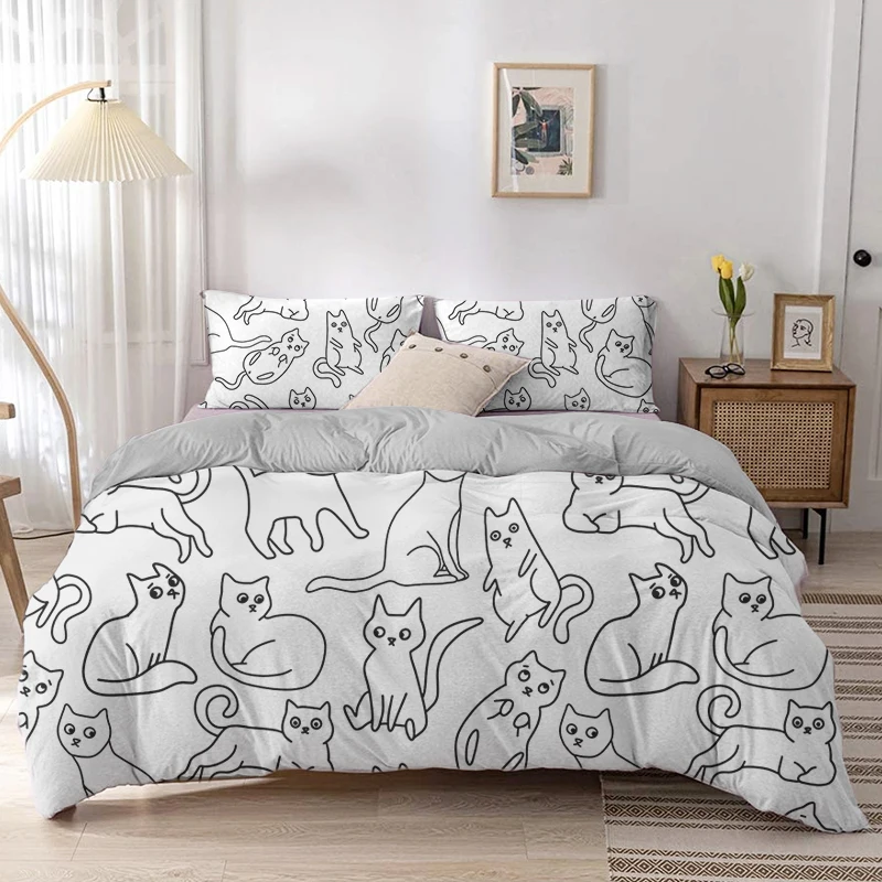 Cartoon Cat Duvet Cover Set Ca - Linen Duvet Cover reseña y precio