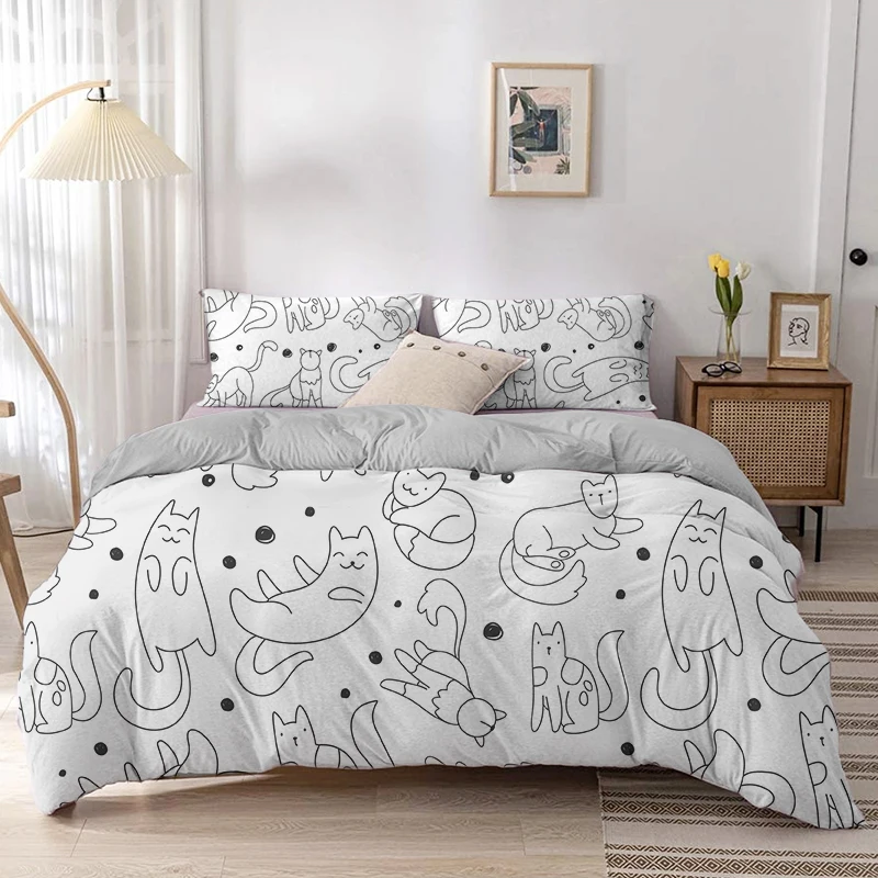 Cartoon Cat Duvet Cover Set Ca - Linen Duvet Cover reseña y precio