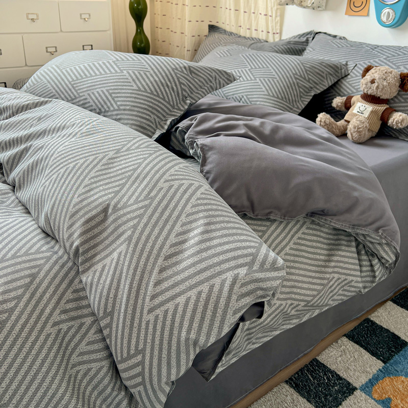 4PC Grey Geometric Bedding Set - Linen Duvet Cover reseña y precio
