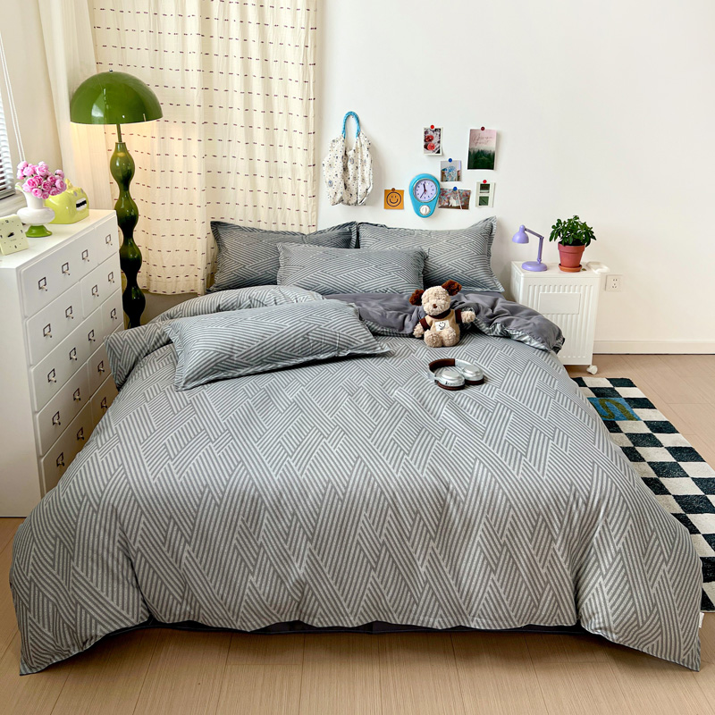 4PC Grey Geometric Bedding Set - Linen Duvet Cover reseña y precio