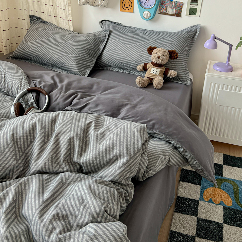 4PC Grey Geometric Bedding Set - Linen Duvet Cover reseña y precio
