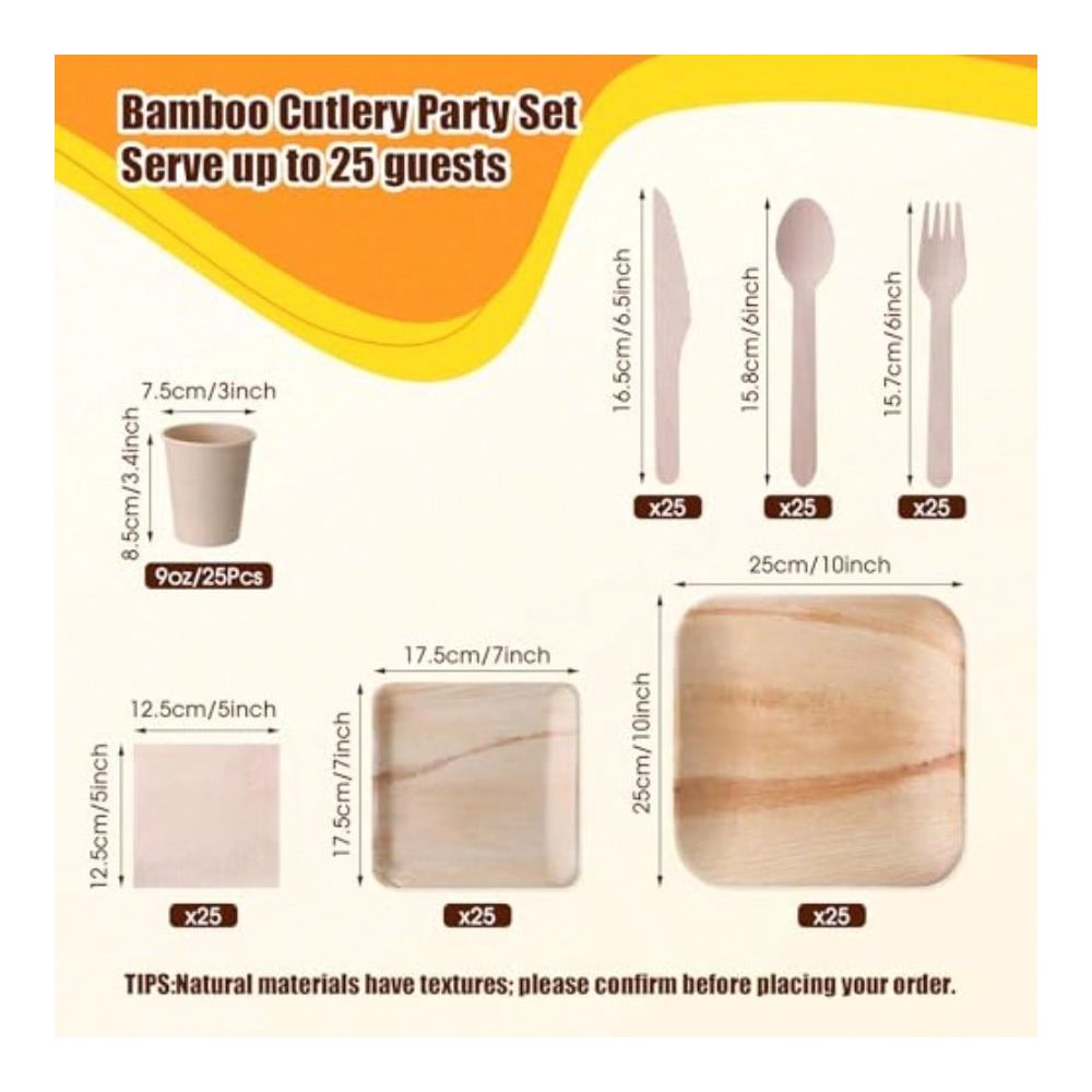 Pcs Disposable Bamboo Plates D - Bamboo Cutlery Set reseña y precio