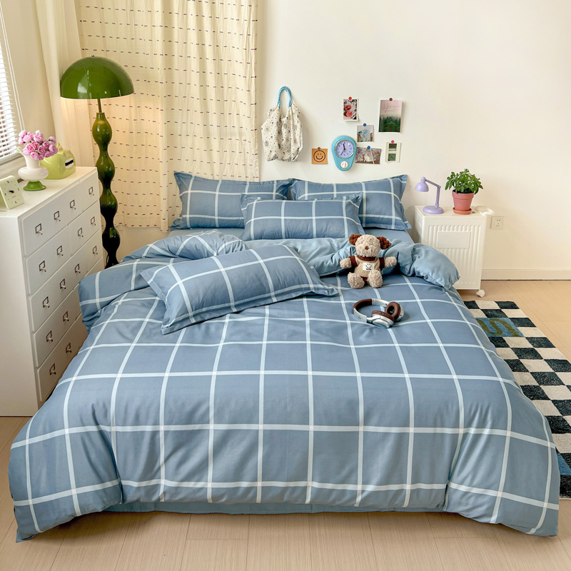 4PCS Light Blue Grid Bedding S - Linen Duvet Cover reseña y precio