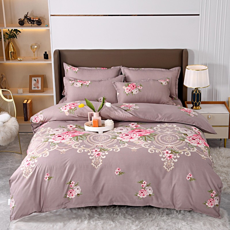 4pcs Mauve Base Rose Floral Be - Linen Duvet Cover reseña y precio