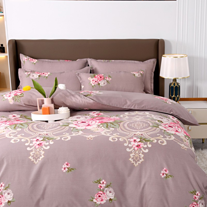 4pcs Mauve Base Rose Floral Be - Linen Duvet Cover reseña y precio