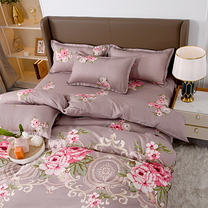 4pcs Mauve Base Rose Floral Be - Linen Duvet Cover reseña y precio