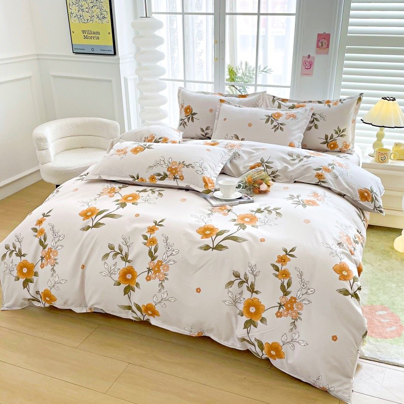 4pcs Yellow Floral Bedding Set - Linen Duvet Cover reseña y precio