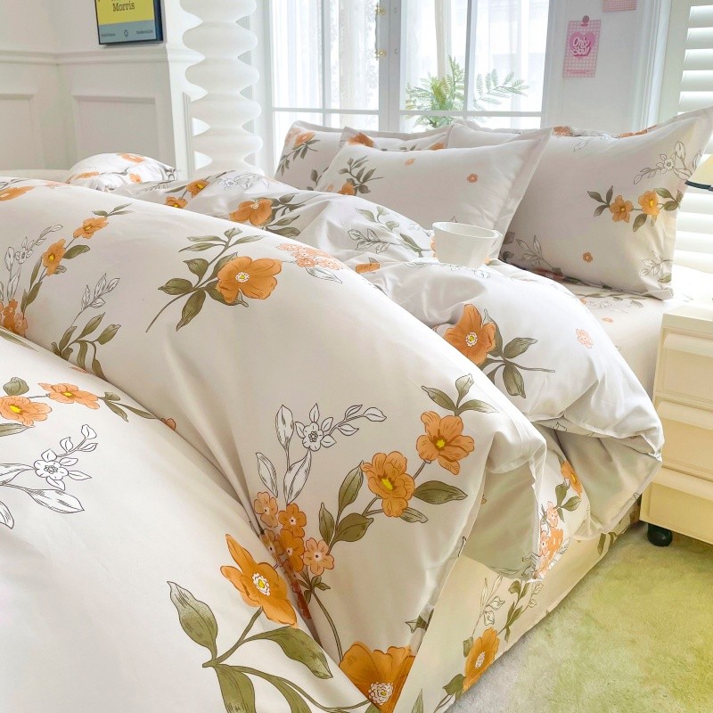 4pcs Yellow Floral Bedding Set - Linen Duvet Cover reseña y precio