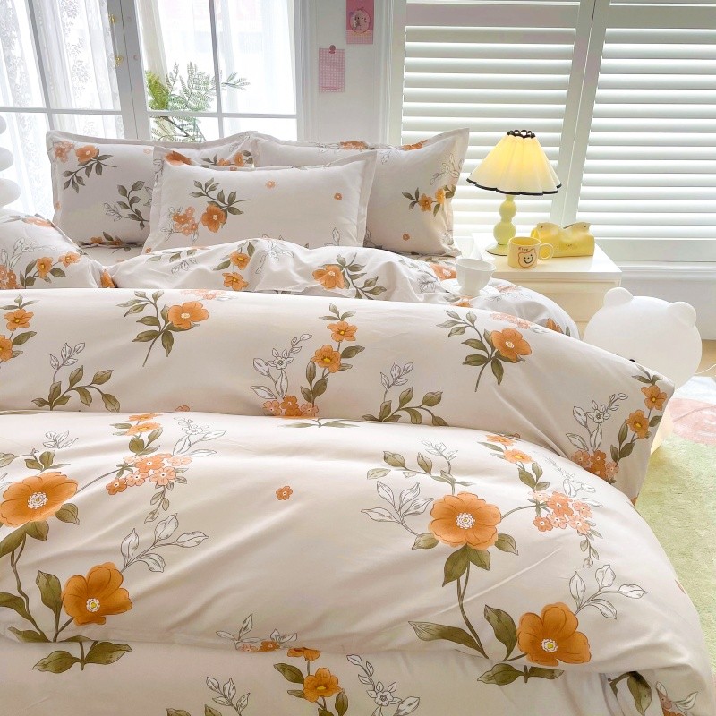 4pcs Yellow Floral Bedding Set - Linen Duvet Cover reseña y precio