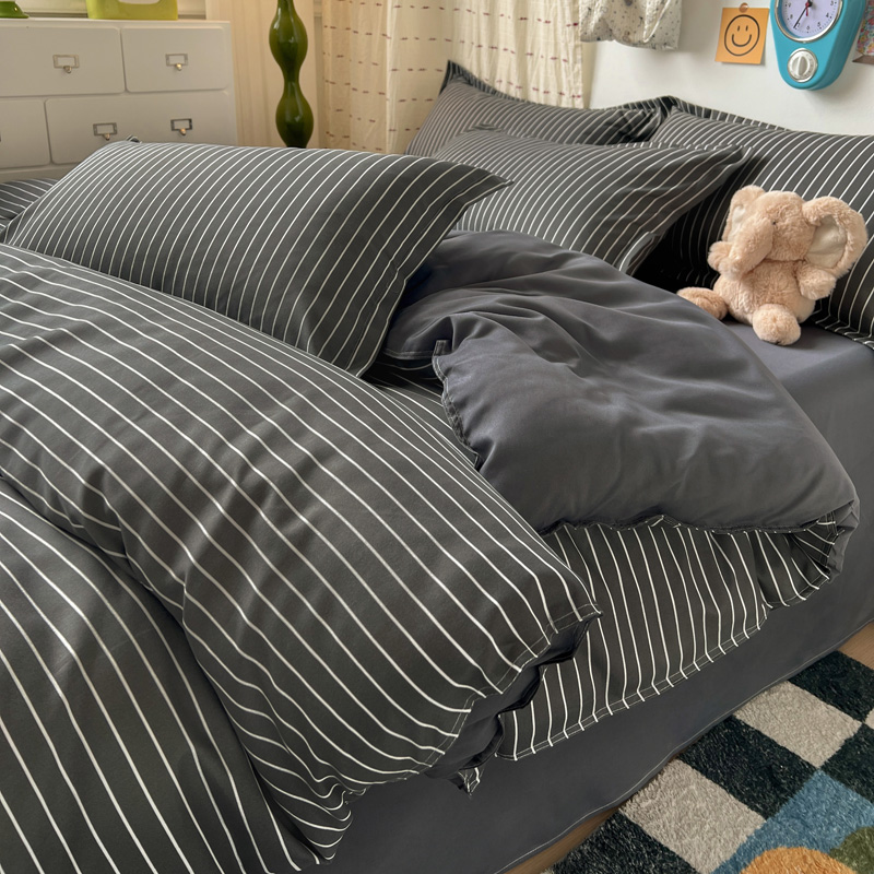 4PCS Grey Striped Bedding Set  - Linen Duvet Cover reseña y precio