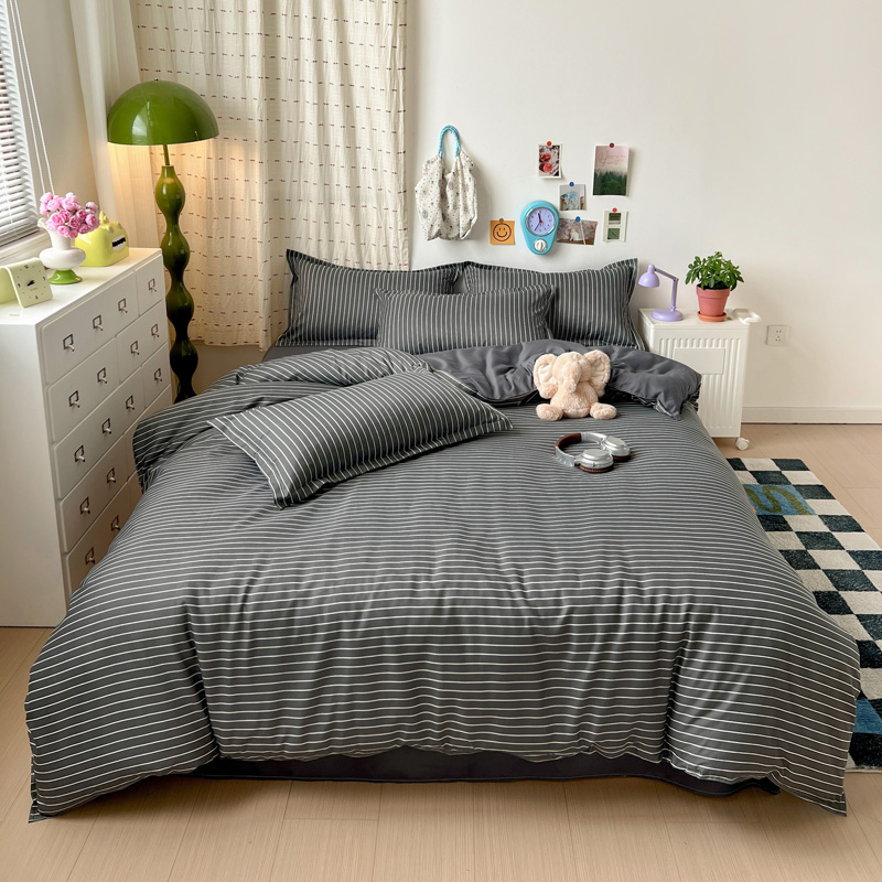 4PCS Grey Striped Bedding Set  - Linen Duvet Cover reseña y precio