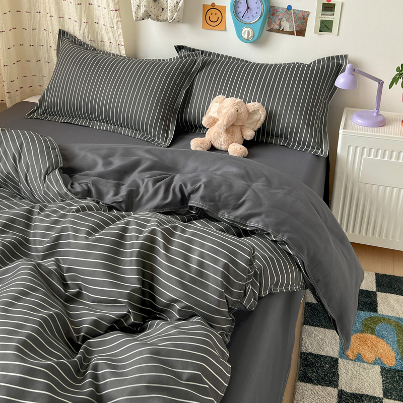4PCS Grey Striped Bedding Set  - Linen Duvet Cover reseña y precio