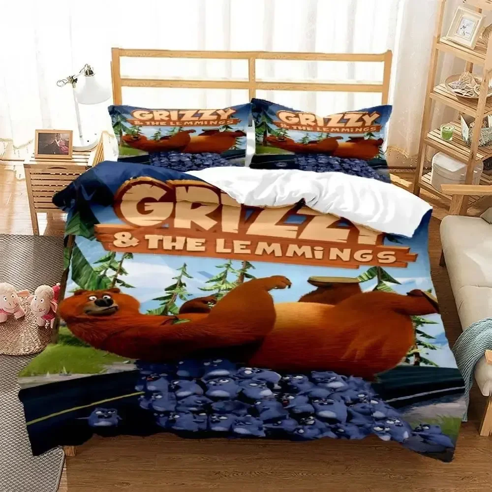 Grizzly & The Lemmings Cartoon - Linen Duvet Cover reseña y precio