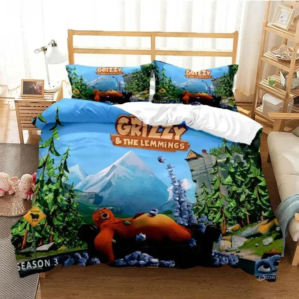 Grizzly & The Lemmings Cartoon - Linen Duvet Cover reseña y precio