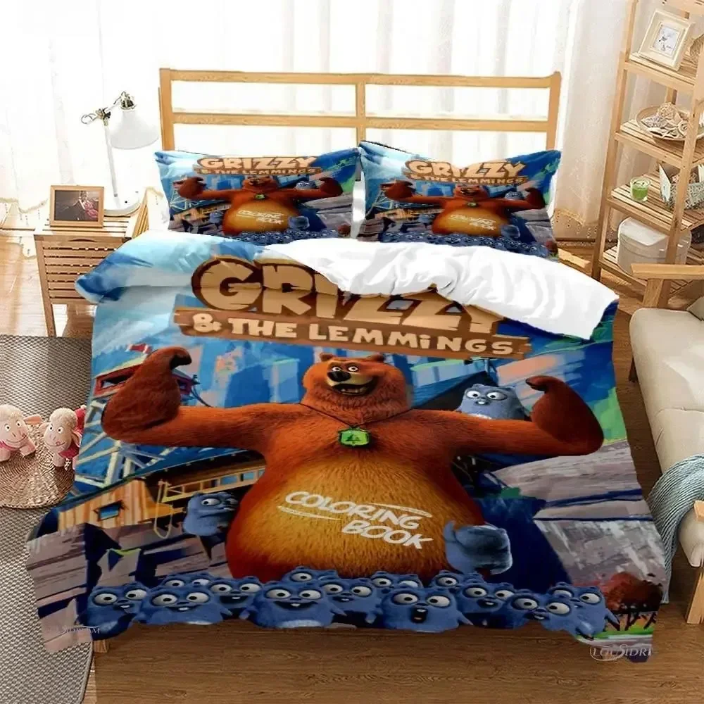 Grizzly & The Lemmings Cartoon - Linen Duvet Cover reseña y precio