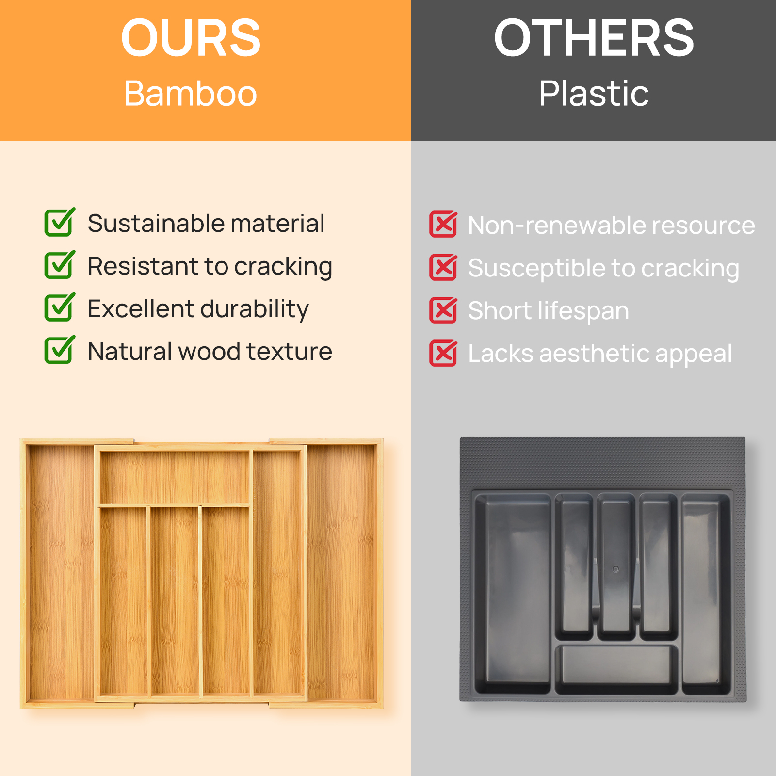 Bamboo Kitchen Drawer Organize - Bamboo Cutlery Set reseña y precio