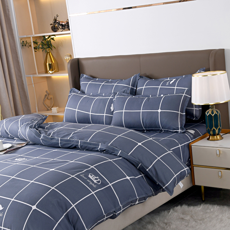 4pcs Navy Blue Grid Bedding Se - Linen Duvet Cover reseña y precio