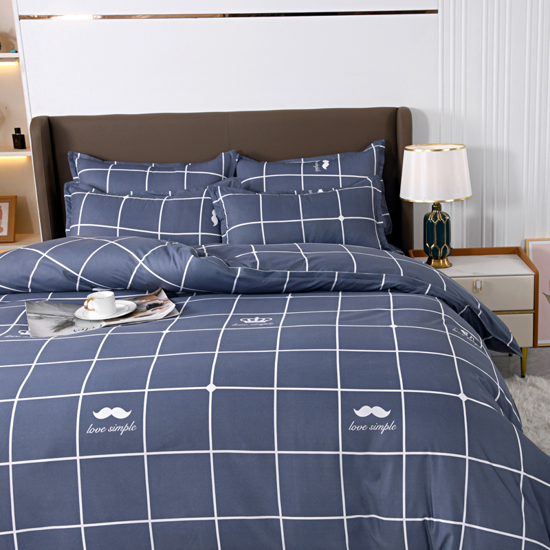 4pcs Navy Blue Grid Bedding Se - Linen Duvet Cover reseña y precio