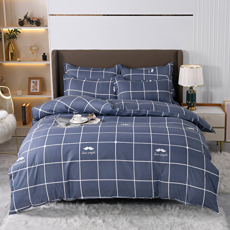4pcs Navy Blue Grid Bedding Se - Linen Duvet Cover reseña y precio