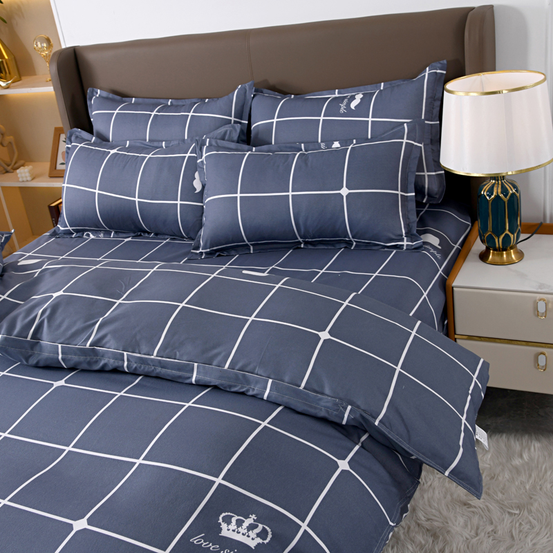 4pcs Navy Blue Grid Bedding Se - Linen Duvet Cover reseña y precio