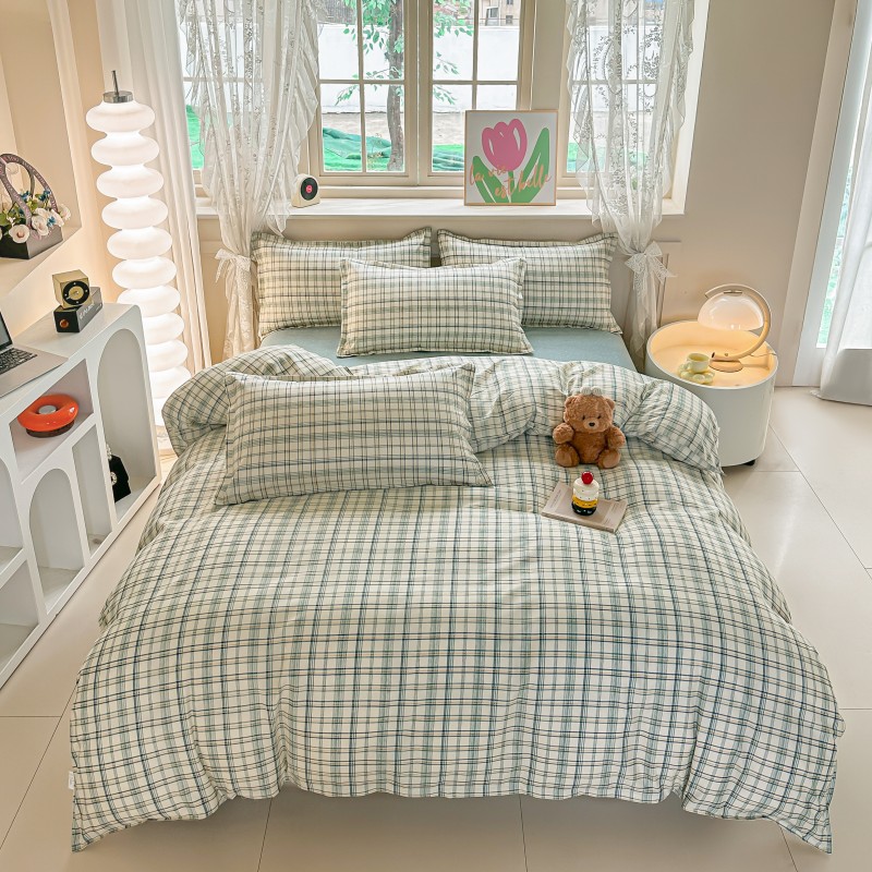 4PCS Green Plaid Bedding Set,  - Linen Duvet Cover reseña y precio