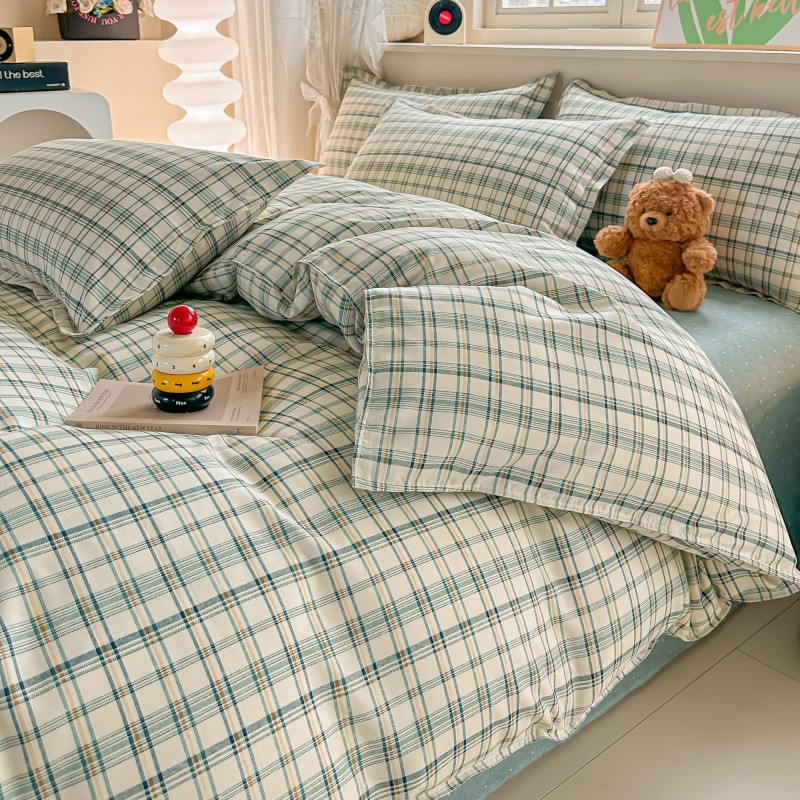 4PCS Green Plaid Bedding Set,  - Linen Duvet Cover reseña y precio