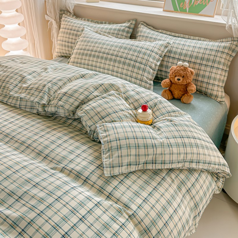 4PCS Green Plaid Bedding Set,  - Linen Duvet Cover reseña y precio